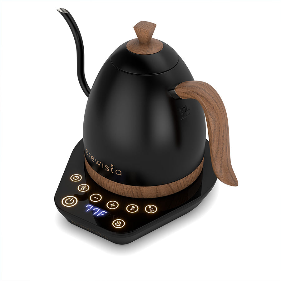 Brewista Wasserkocher Gooseneck Variable Kettle Matt-Schwarz 1l, schräge Seitenansicht