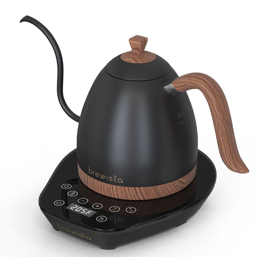 Brewista Wasserkocher Gooseneck Variable Kettle - Matt-Schwarz 600 ml, schräge Seitenansicht