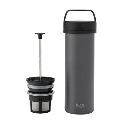 Espro P0 Ultralight Travel Coffee Press French Press für unterwegs, Gunmetal Grey