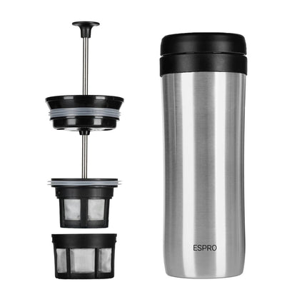 Espro P1 Travel Coffee Press, French Press für unterwegs Brushed