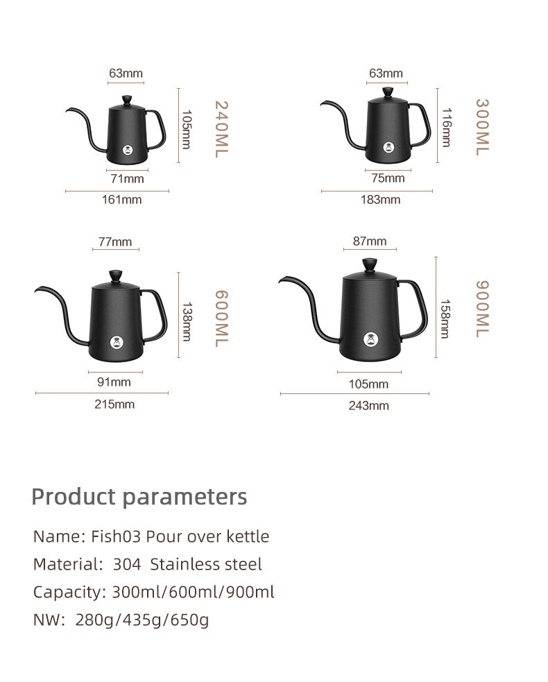 Timemore Wasserkessel Fish 03 Pour Over Kettle 600 ml, matt-schwarz