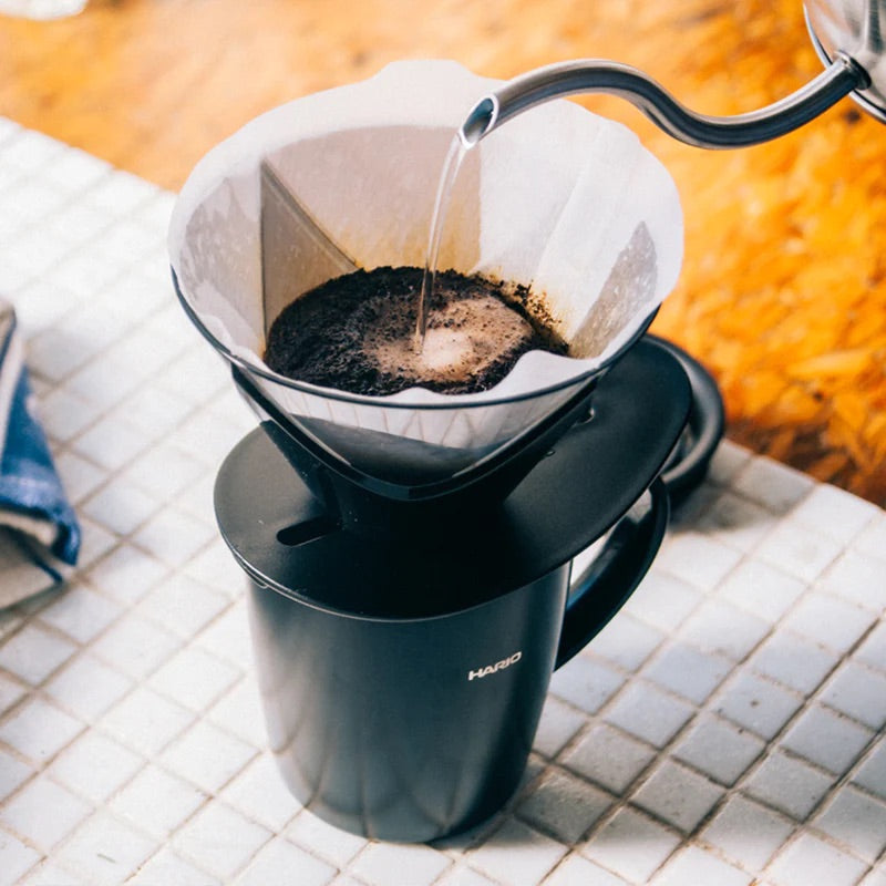 Kaffee brühen mit dem Hario V60 Handfilter Mugen Größe 02, schwarz